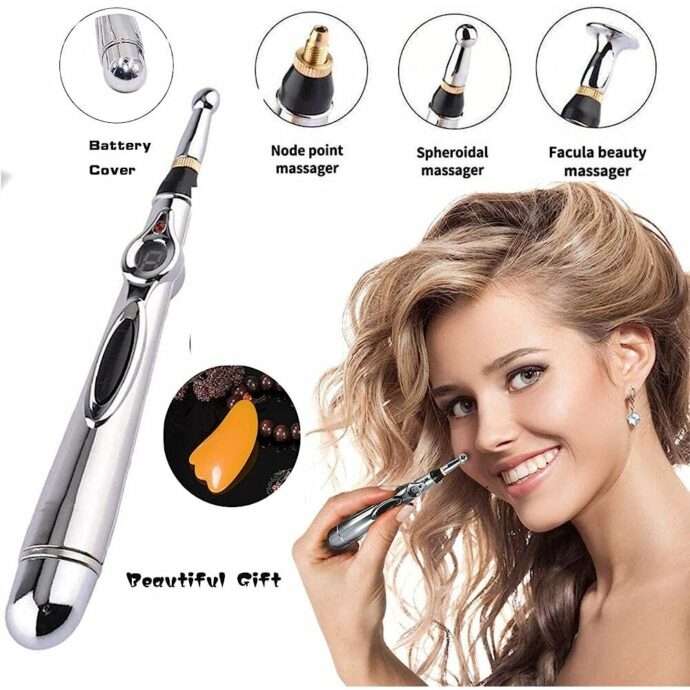 قلم المساج الكهربائي بثلاثة رؤوس -Stylo de massage électrique pour points d'acupuncture, thérapie – Image 3