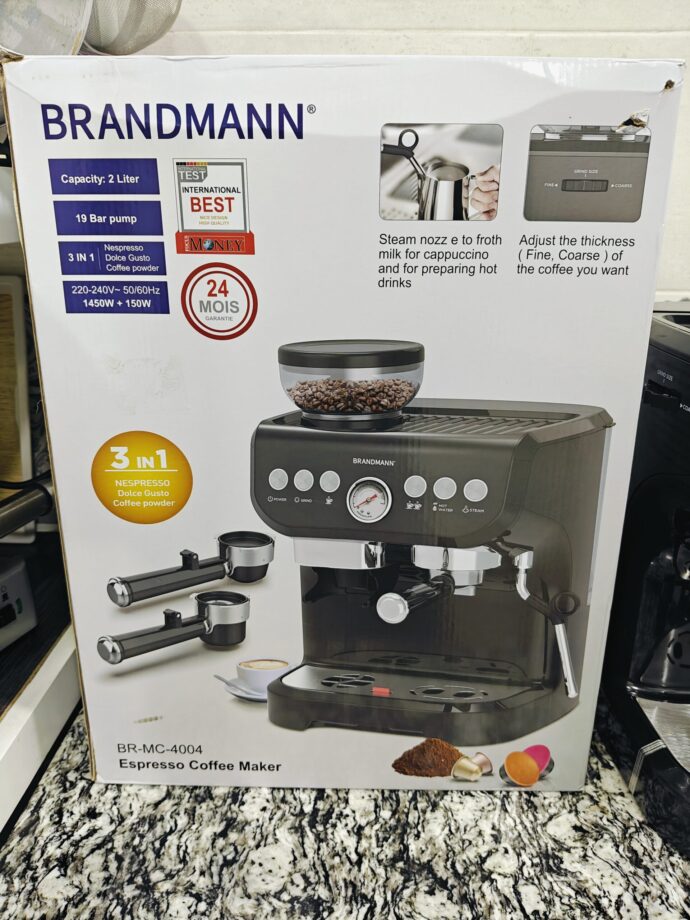 Machine à café 5en1 BRANDMANN 19Bar ( capsules nespresso et dolce gusto + café moulu + cappuccino + moulin à café) – Image 4