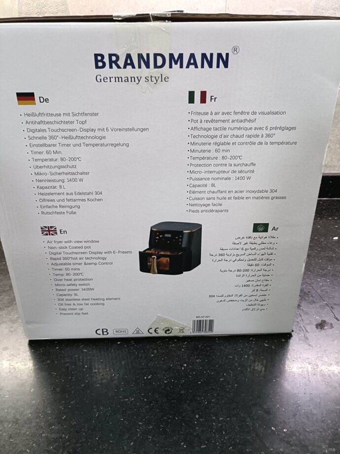 Friteuse sans huile Airfryer 8 litres BRANDMANN Originale avec 8 prereglages et une lampe Avec Fenêtre Visible – Image 8