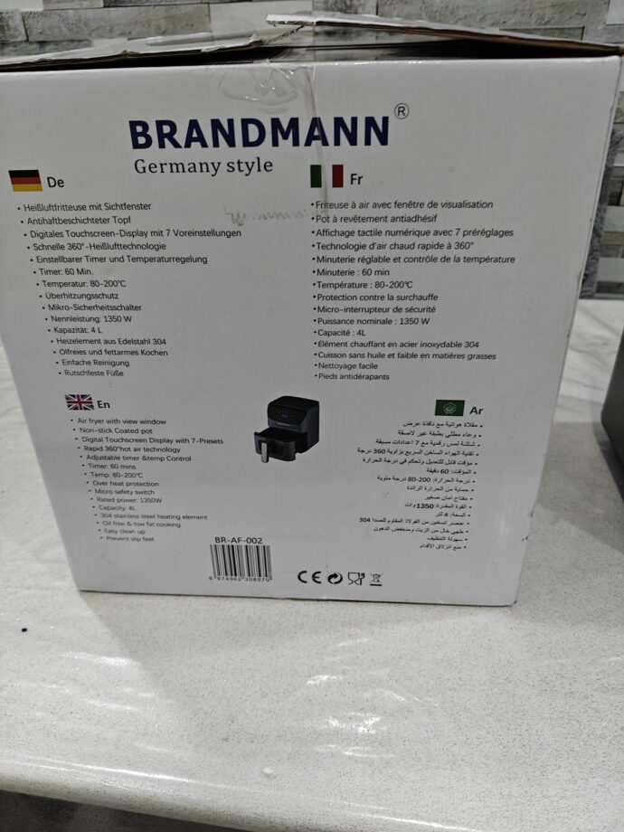 Friteuse sans huile Airfryer 4 litres BRANDMANN Originale avec 8 prereglages et une lampe Avec Fenêtre Visible – Image 7
