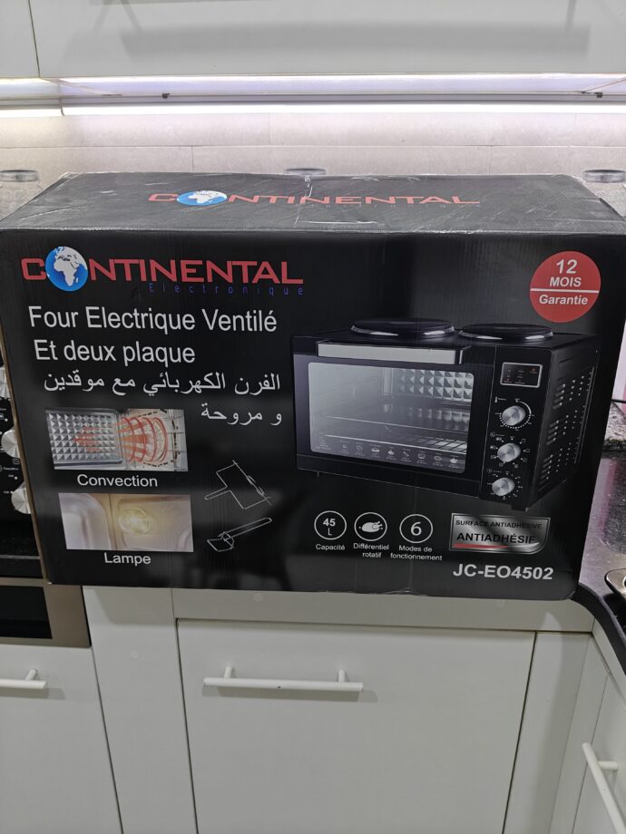Four électrique CONTINENTAL 45L ventilé avec 2 plaque chauffante et éclairage intérieur et tourne broche – Image 8